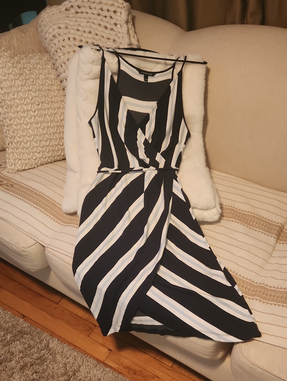 41 Hawthorn Navy and White Striped Faux Wrap Dress